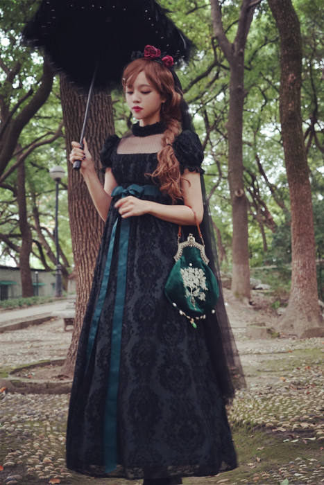 Josephine~ Gothic Chiffon Lolita High Waist Jumper Green XL - In Stock