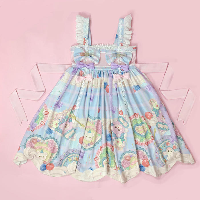 Cream Cake Kimono Style Lolita JSK Short Version -Ready Made