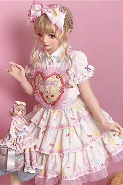 Dolls Party ~Cream Cake Sweet Lolita Salopette,Sweet, Gothic