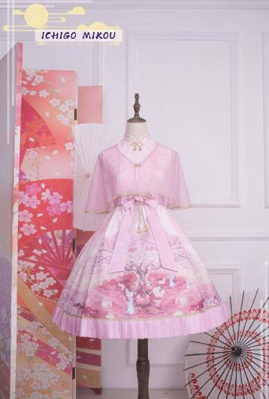 Ichigomikou Original Design Night Sakura Krathong JSK -Ready Made