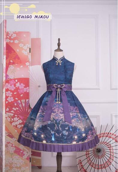 Ichigomikou Original Design Night Sakura Krathong JSK -Ready Made