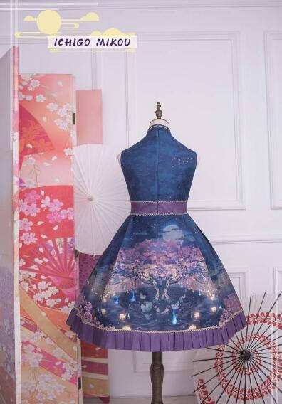 Ichigomikou Original Design Night Sakura Krathong JSK -Ready Made