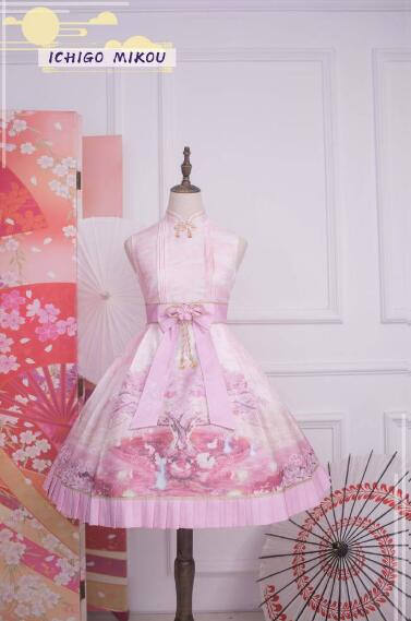 Ichigomikou Original Design Night Sakura Krathong JSK -Ready Made