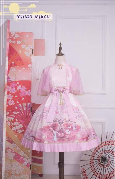 Ichigomikou Original Design Night Sakura Krathong JSK -Ready Made