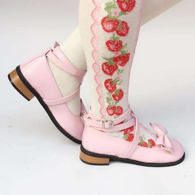 Black/White/Pink/Red Flat Heels Lolita Shoes