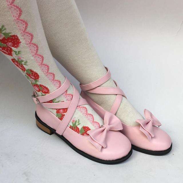 Black/White/Pink/Red Flat Heels Lolita Shoes