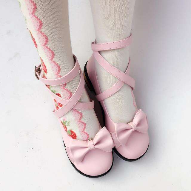 Black/White/Pink/Red Flat Heels Lolita Shoes