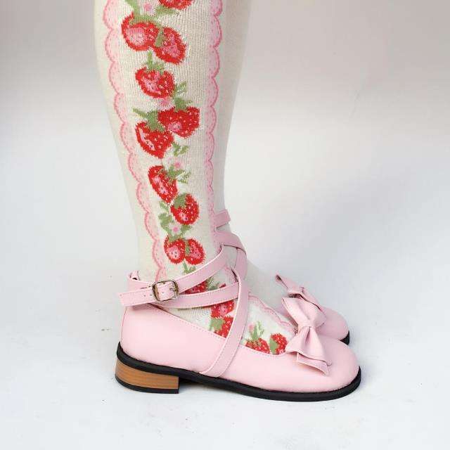 Black/White/Pink/Red Flat Heels Lolita Shoes