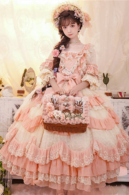 Cat Fairy Flowers Garden Bridal Lolita OP -Pink
