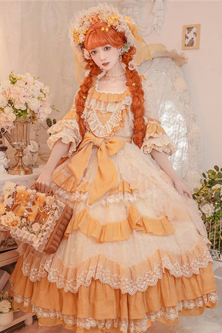 Cat Fairy Flowers Garden Bridal Lolita OP -Yellow