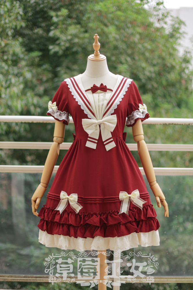 Navy Blue Lolita OP Dress Sailor College Style - Sailor Lolita Dresses