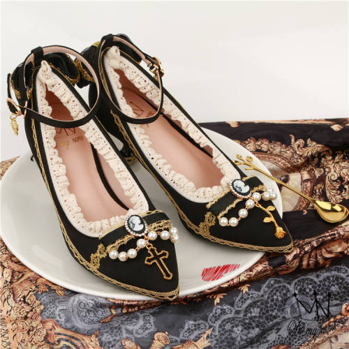 Rose Cross~ Versailles~ Satin Real Leather Lolita Shoes - Ready Made