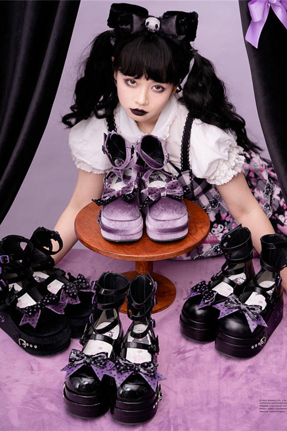 Sheep Puff Kuromi Cooperation Lolita Heels Shoes -Ready Made