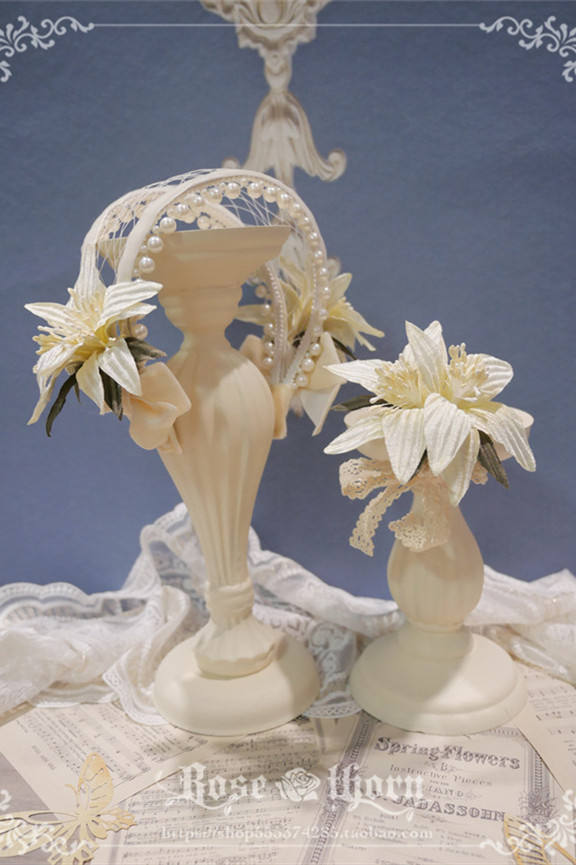 Rose Thorn White Lily Classic Lolita Headbow/Brooch