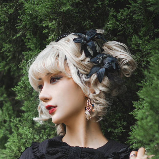 Rose Thorn Black Lily Gothic Lolita Headbow/Brooch