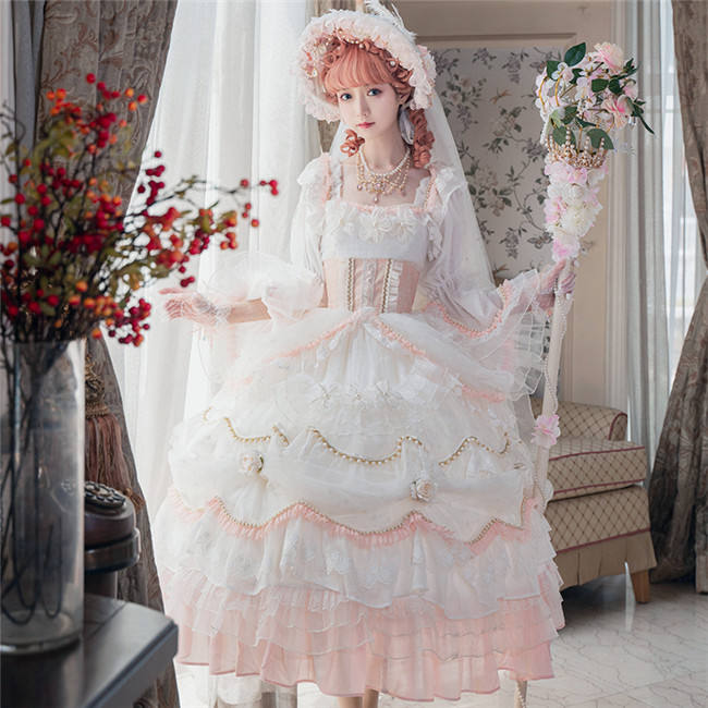 Daisy's Garden Vintage Lolita OP -Pink White