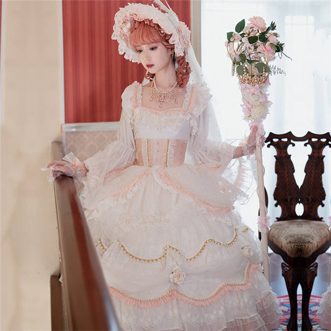 Daisy's Garden Vintage Lolita OP -Pink White