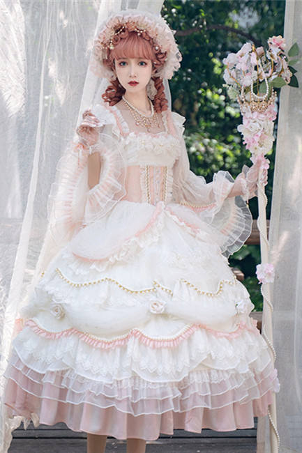 Daisy's Garden Vintage Lolita OP -Pink White