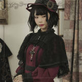 Red & Black Winter Vintage Lolita Shrug -Ready Made
