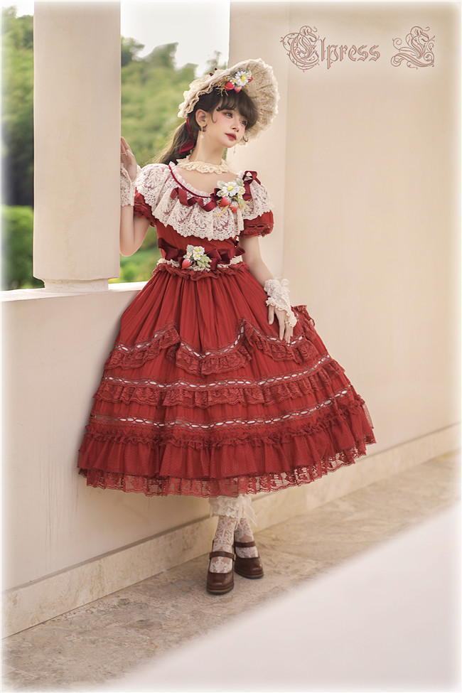Elpress L ~Sachinoka Strawberry Lolita OP,Sweet Lolita Elpress L ~Sachinoka Strawberry Lolita OP,Sweet Lolita