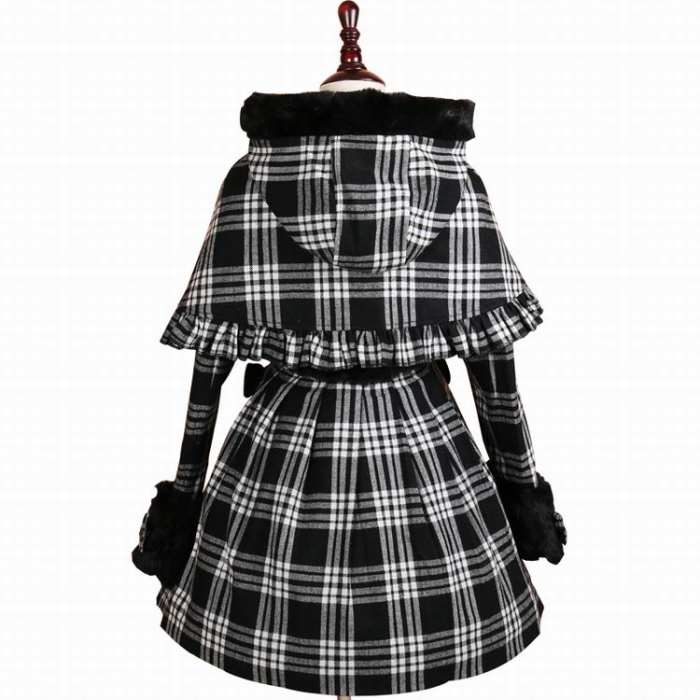 Classic White Black Gingham Lolita Jacket with Detachable Cape