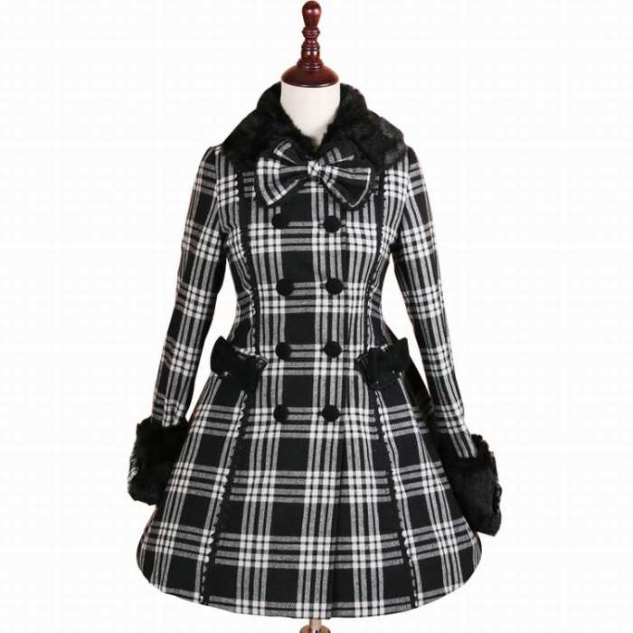 Classic White Black Gingham Lolita Jacket with Detachable Cape