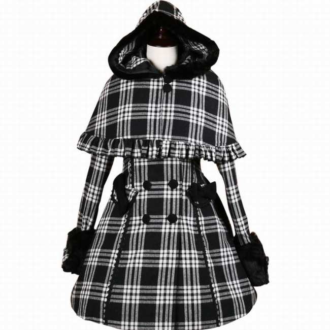 Classic White Black Gingham Lolita Jacket with Detachable Cape
