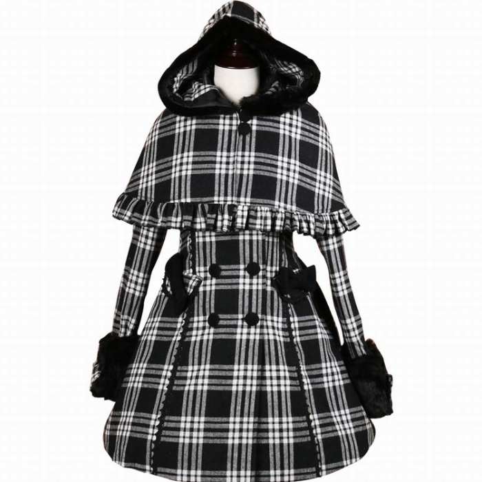 Classic White Black Gingham Lolita Jacket with Detachable Cape