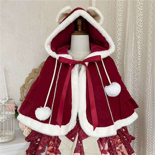 Sweet Bear Gift House Christmas Lolita Dress One Pieces, Cape