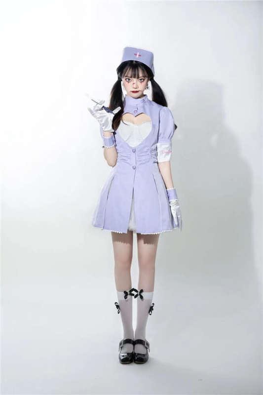Heart Nurse Dress Black White Pink Purple