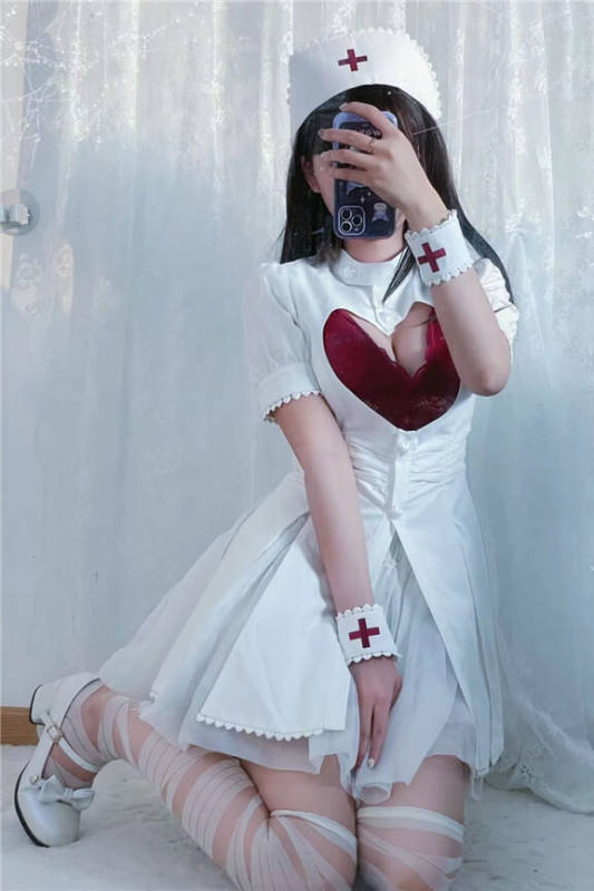 Heart Nurse Dress Black White Pink Purple