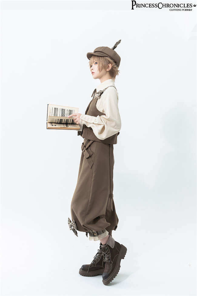 The Secret Morning Post Vest, Pants, Blouse and Hat - Brown Ouji Fashion