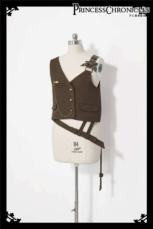 The Secret Morning Post Vest, Pants, Blouse and Hat - Brown Ouji Fashion
