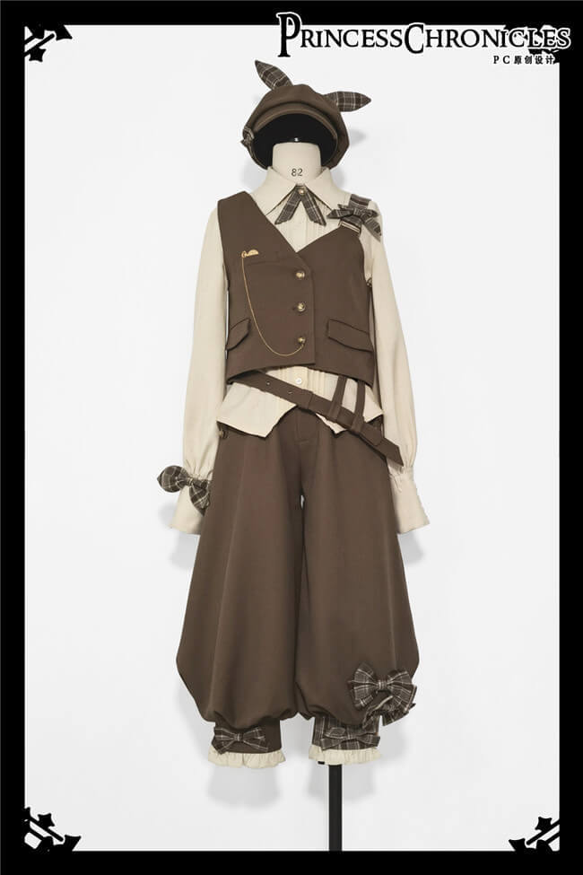 The Secret Morning Post Vest, Pants, Blouse and Hat - Brown Ouji Fashion