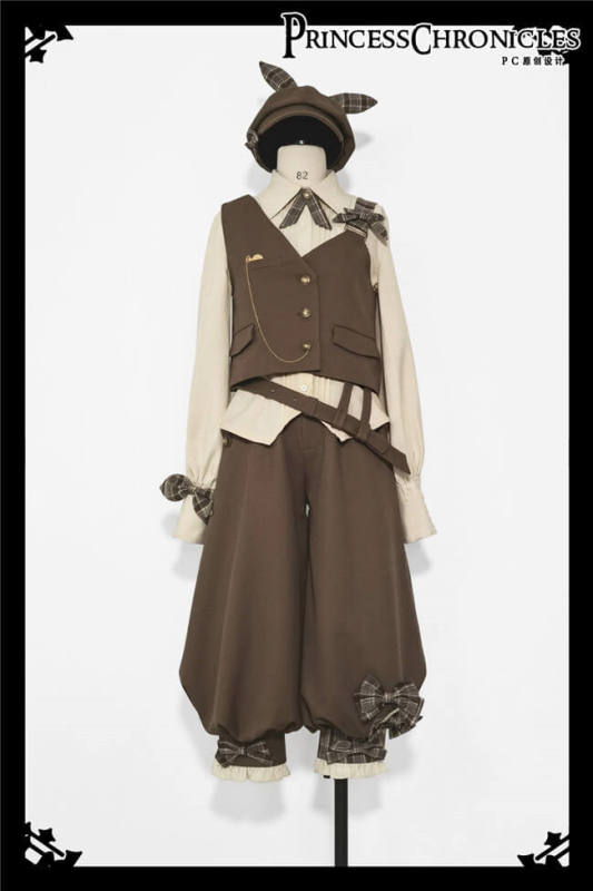 The Secret Morning Post Vest, Pants, Blouse and Hat - Brown Ouji Fashion