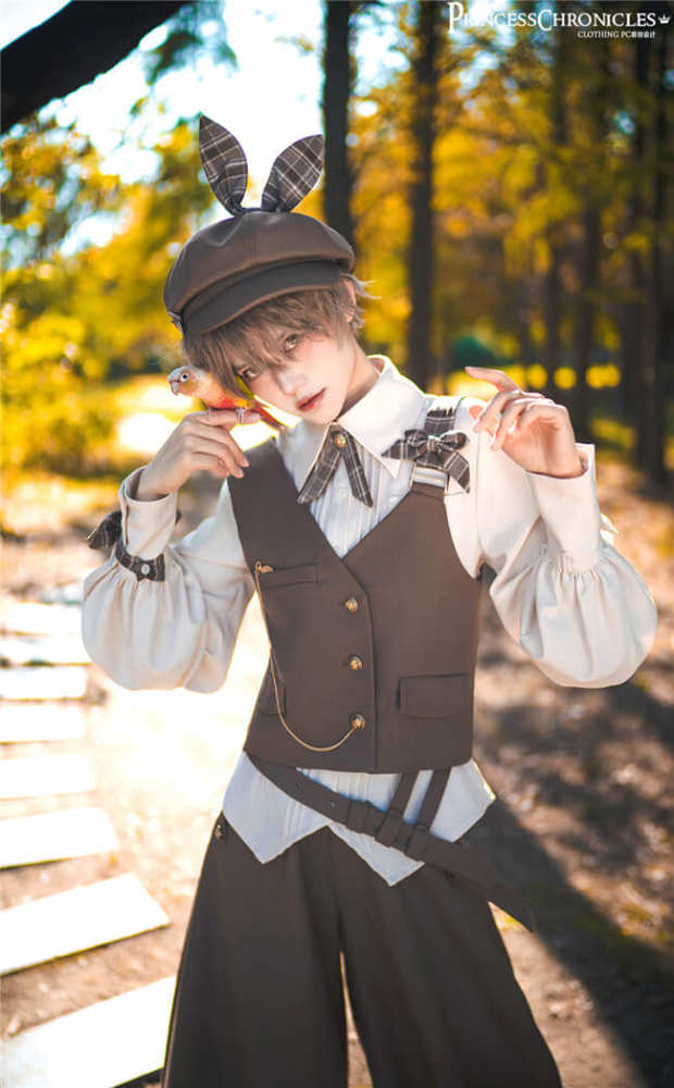 The Secret Morning Post Vest, Pants, Blouse and Hat - Brown Ouji Fashion