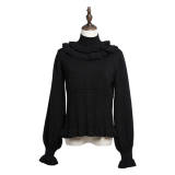 High Collar Knit Sweater Black Red Blue