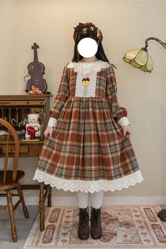 Miss Point ~Little Fox in Woods Mori Girl Elegant Plaid Dress