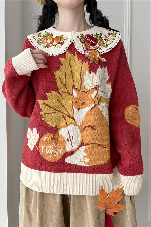 Miss Point ~Little Fox in Woods Knitwear Sweater