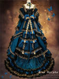 Bramble Rose Blue Morpho Luxury Lolita Dress, Choker and Headdress