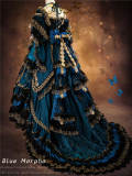 Bramble Rose Blue Morpho Luxury Lolita Dress, Choker and Headdress