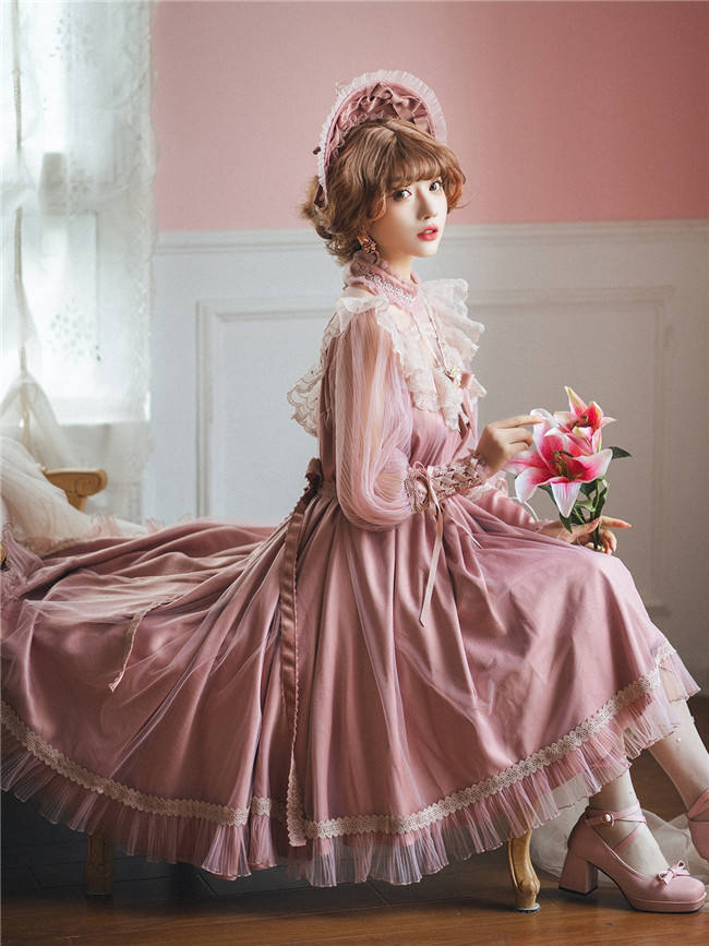 Faeries Daffodil Classic Lolita Dress Corset Pink Black