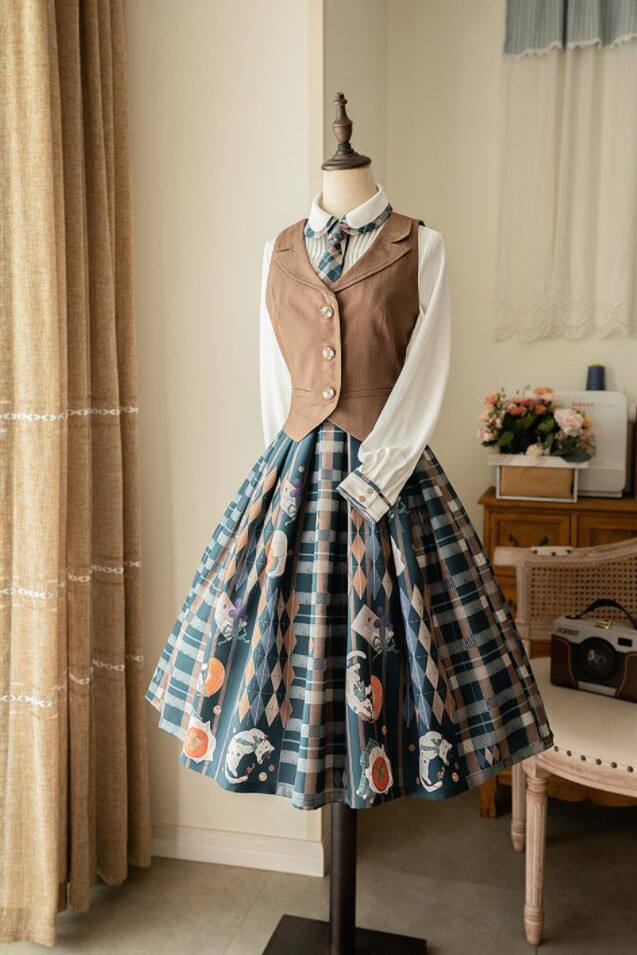 Forest Wardrobe Orange Kitten Lolita Dress, Blouse, Vest and Skirt