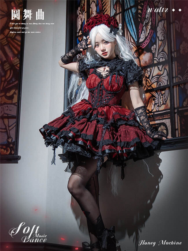 Honey Machine Waltz Sweet Lolita Dress Black Red