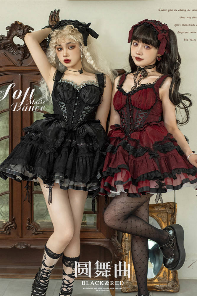 Honey Machine Waltz Sweet Lolita Dress Black Red