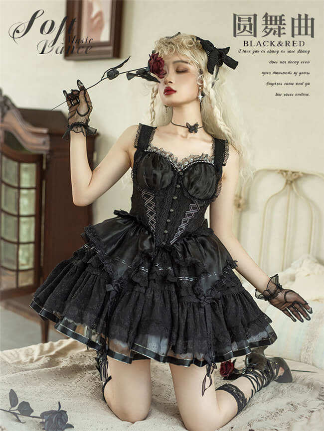 Honey Machine Waltz Sweet Lolita Dress Black Red