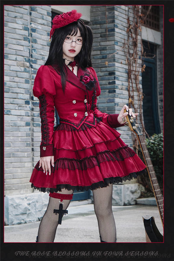 Withpuji Roses Red Gothic Lolita Coat and Skirt
