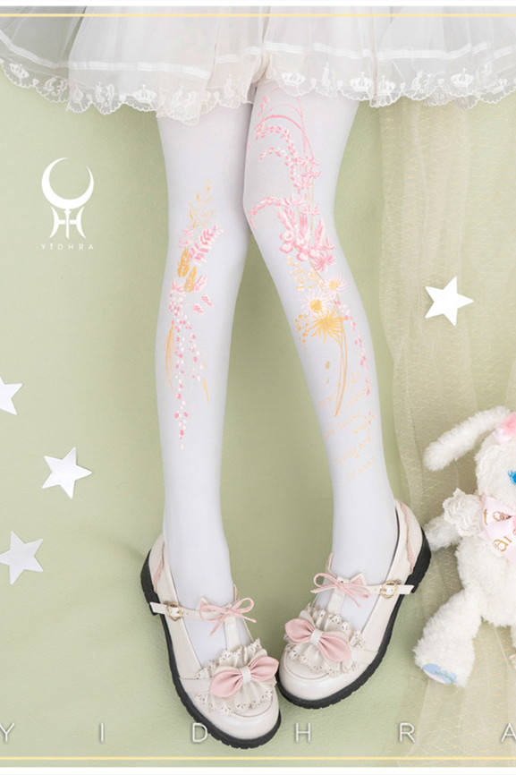 Yidhra Preserved Fresh Flower Printed Lolita Tights