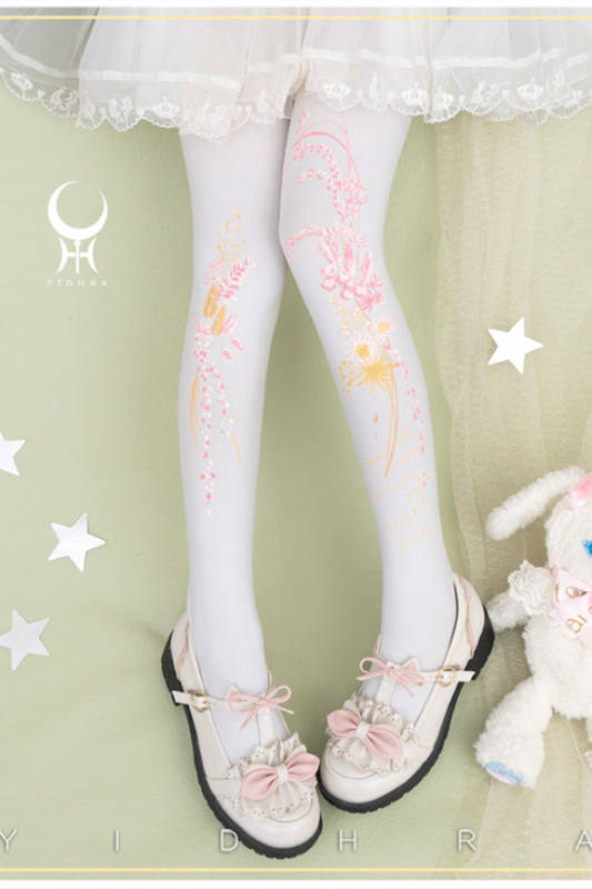 Yidhra Preserved Fresh Flower Printed Lolita Tights