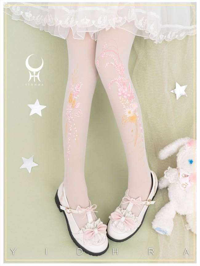 Yidhra Preserved Fresh Flower Printed Lolita Tights